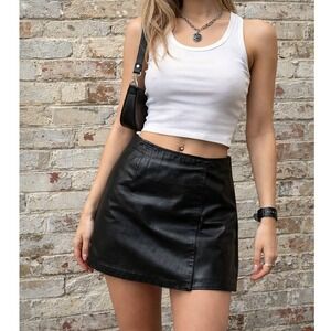 Vintage 90s Leather Limited Black Leather Mini Skirt Grunge- Size 10